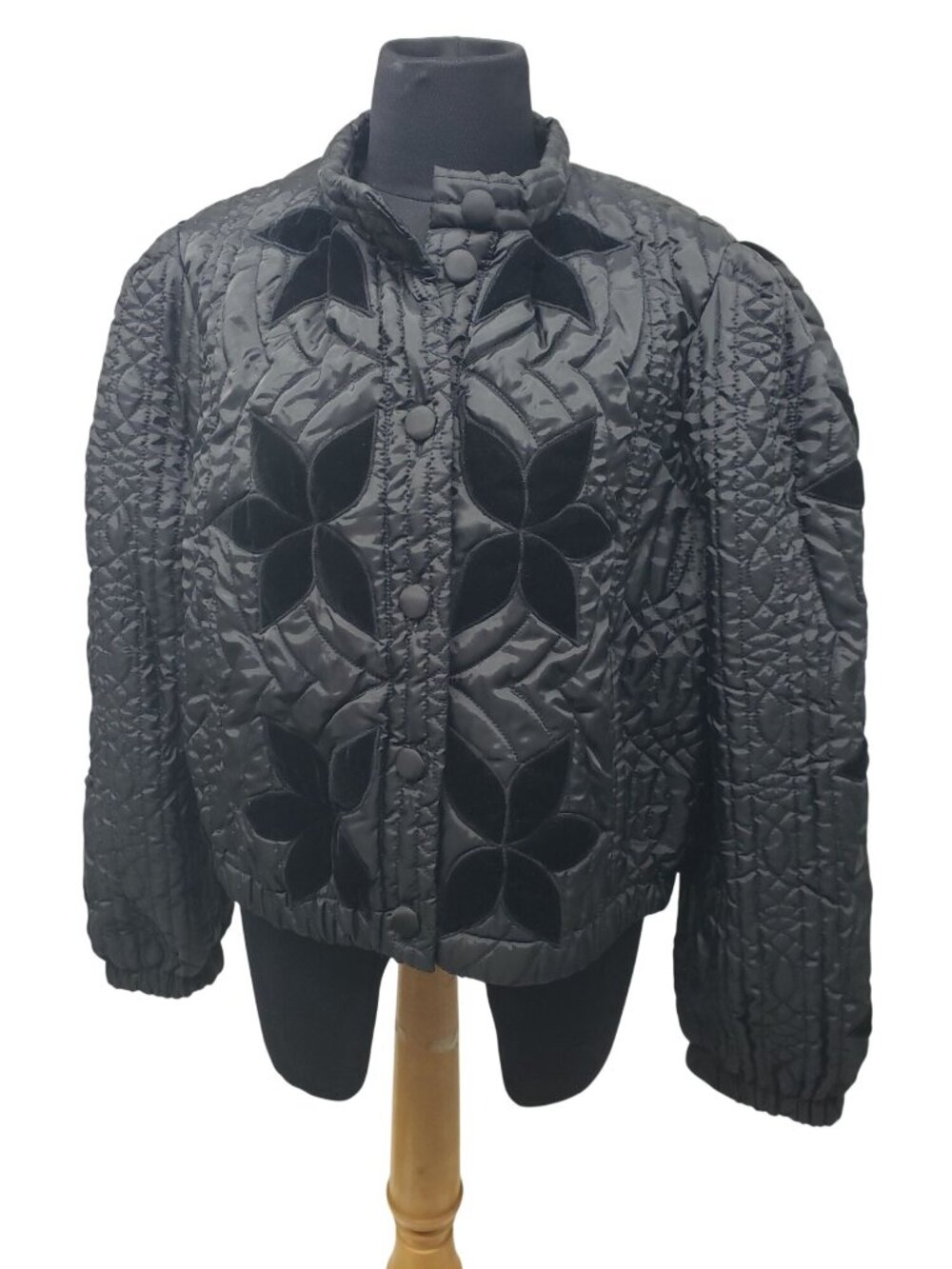 Free People Quinn Black Quilted Velvet Jacket Boho Floral Puff Sleeve Cropped S - Picture 3 of 14